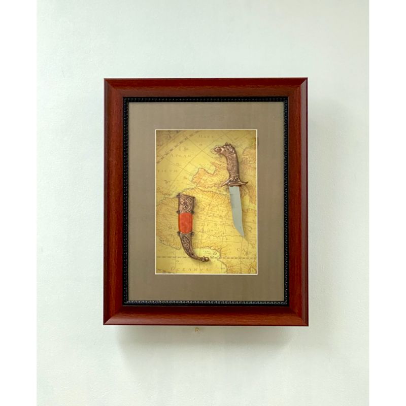 Antique Dagger Timber Frame with Glass Face - 38cm x 46cm x 7.5cm