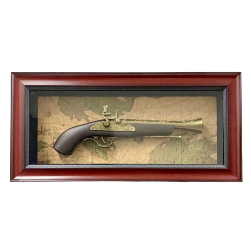 Antique Plastic Gun Timber Frame with Glass Face - 56cm x 27cm x 9.5cm