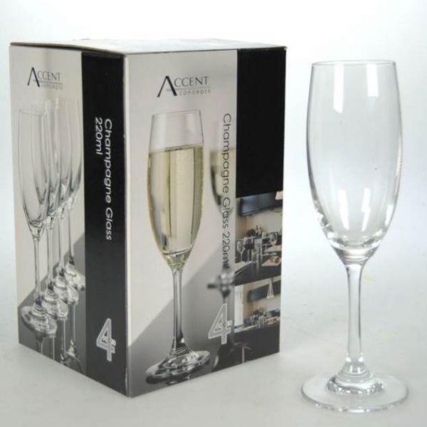 4 Pack Champagne Glass Set - 220ml