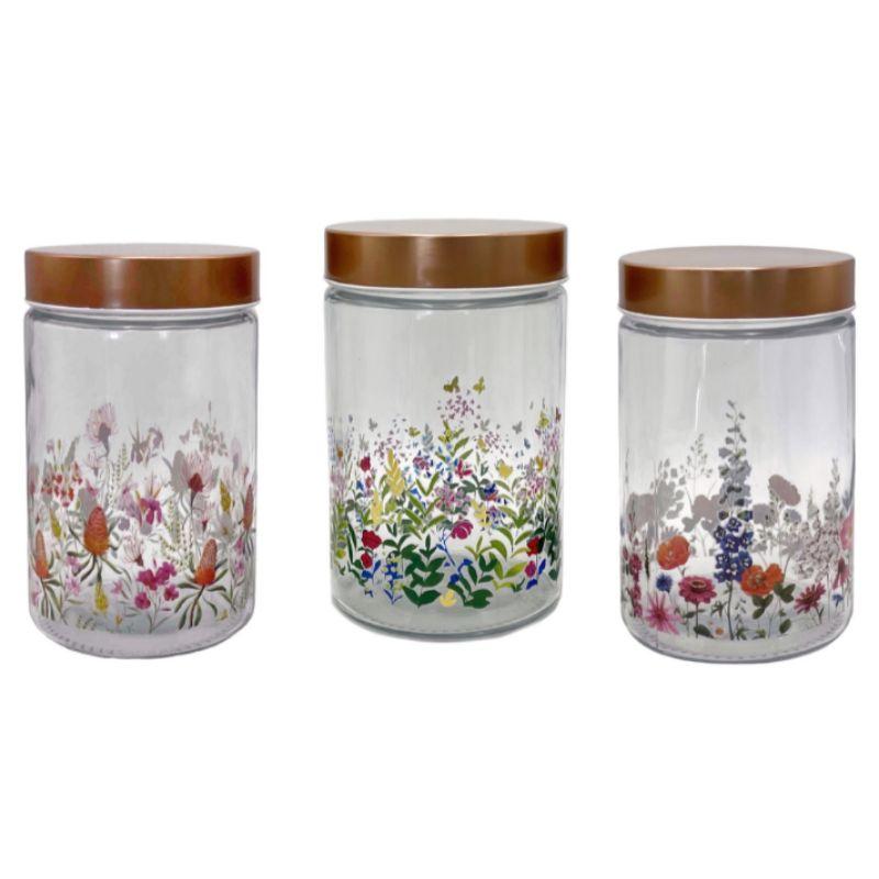 Floral Glass Jar with Metal Lid - 1.25L