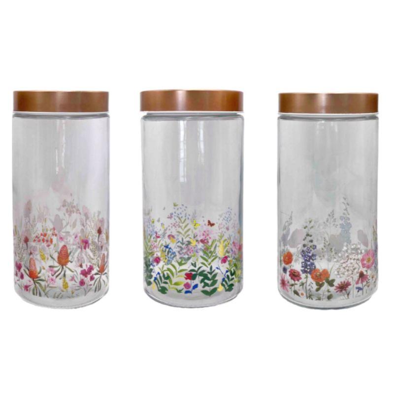Floral Glass Jar with Metal Lid - 1.7L