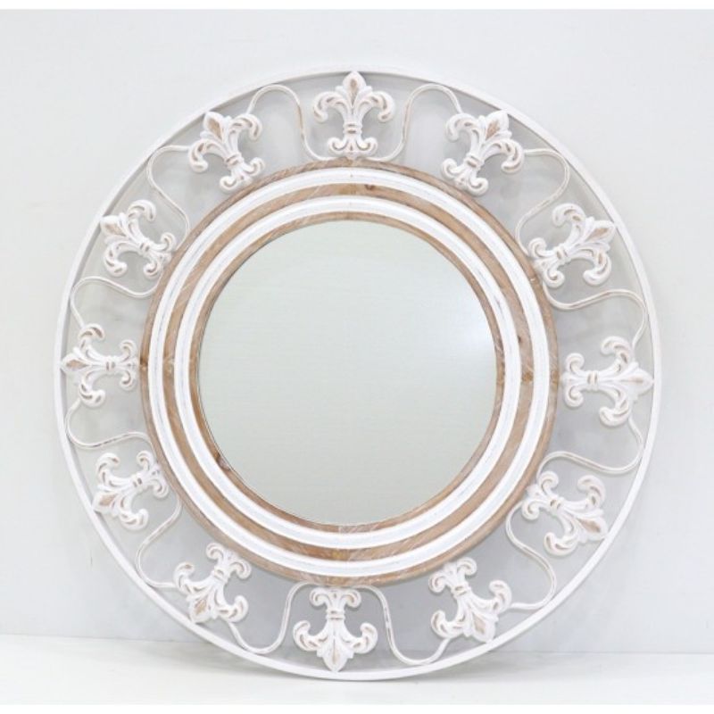 Metal & Wooden Round Mirror - 76cm