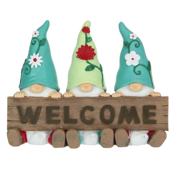 Triplet Gnomes Holding Welcome Sign - 19cm