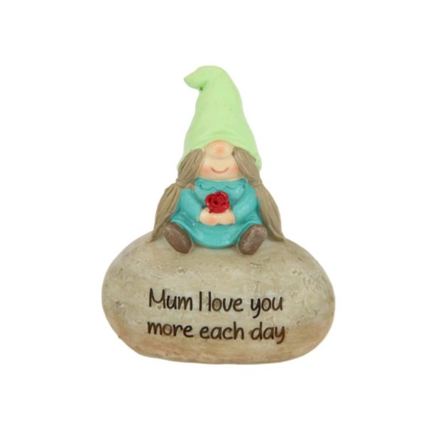 Gnome On Rock Wording For Mum - 9cm