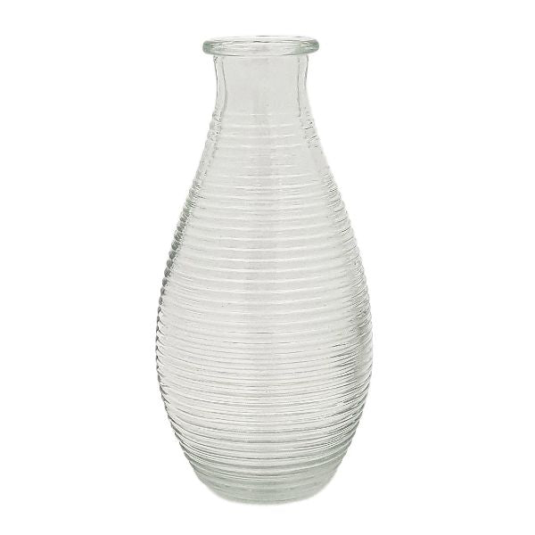 Ribbed Clear Glass Vase - 7cm x 7cm x 14cm