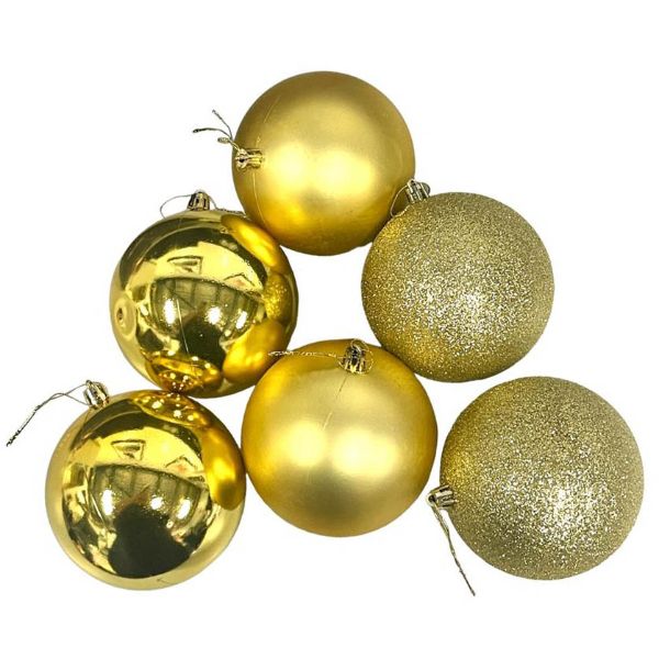 6 Pack Gold Christmas Baubles - 10cm