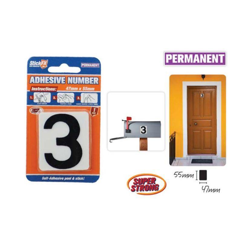 Black/White Adhesive Number 3 - 55mm x 47mm - The Base Warehouse