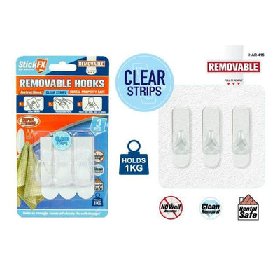 3 Pack 1kg Clear Self-Adhesive Hooks - The Base Warehouse