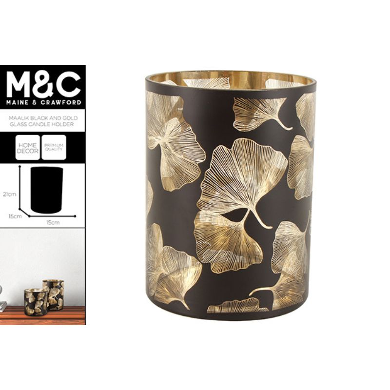 Maalik Glass Ginkgo Candle Holder - 21cm x 15cm x 15cm