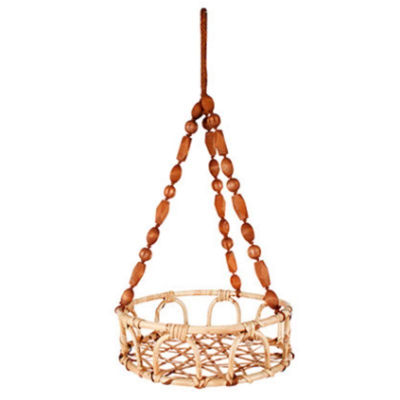 Luna Rattan and Bead Hanging Basket Pot - 55cm x 28cm