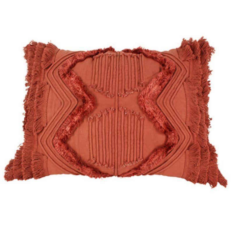Jethro Dark Coral Embroidey and Tufted Cushion - 50cm x 35cm - The Base Warehouse