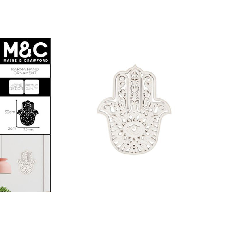 White Karma Wooden Hand Ornament - 39cm x 32cm x 2cm