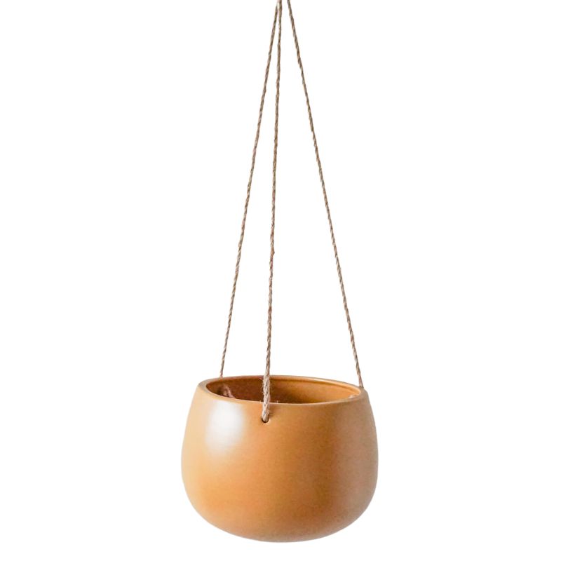 Mustard Cornelus Wide Hanging Pot Ceramic Planter - 20cm x 20cm x 14cm