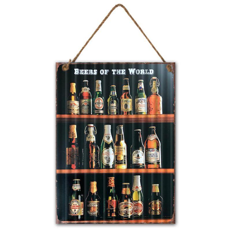 Beers of the World Corrugated Metal Sign - 30cm x 40cm
