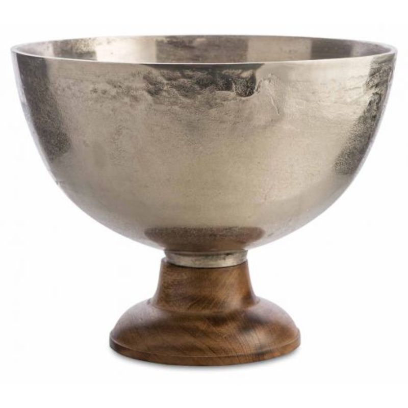 Aluminium Round Bowl on Mango Wooden Base - 33cm x 25cm