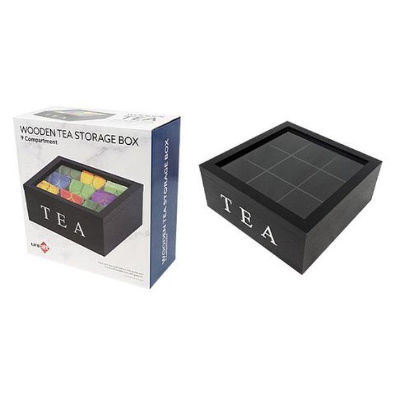 Black Wood Tea Box - 9 Compartments | The Base Warehouse