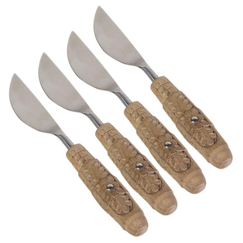 Set of 4 Carved Wood Spreader Knife Set