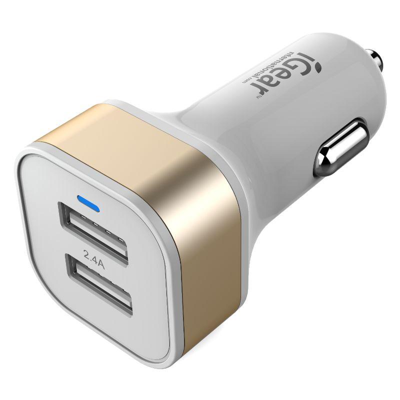 iGear White/Gold 2.4A 2USB Car Charger