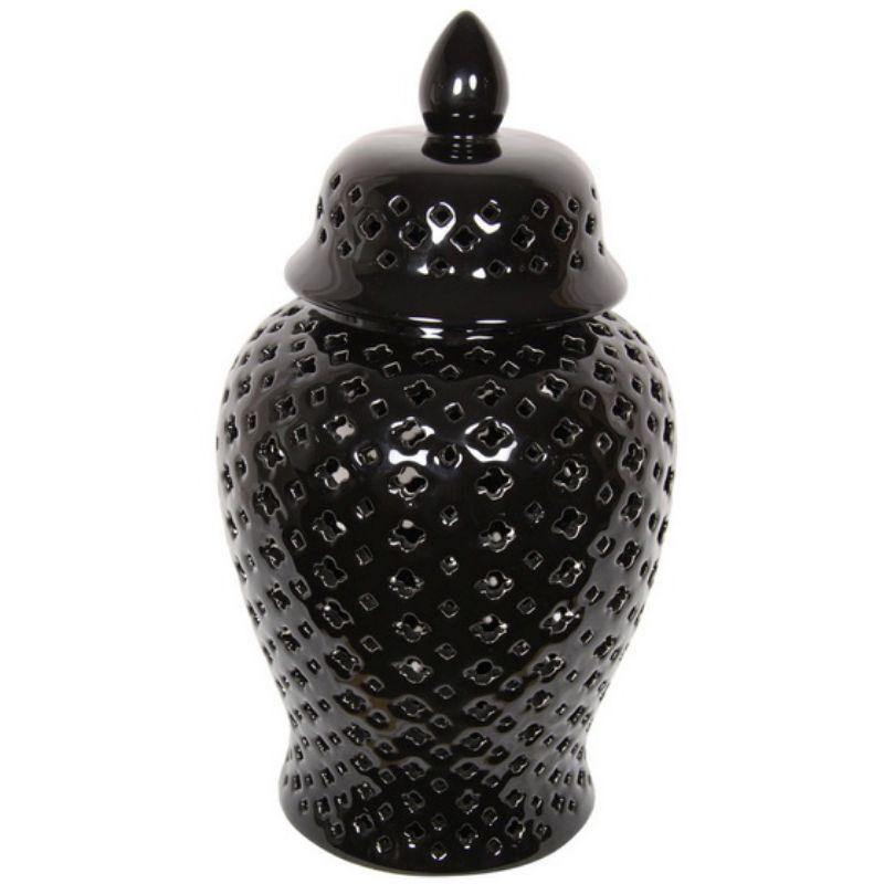 Black Morrocan Round Temple Jar - 37cm - The Base Warehouse