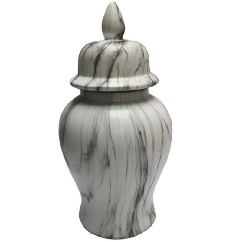 White / Grey Marble Finish Temple Jar - 48cm
