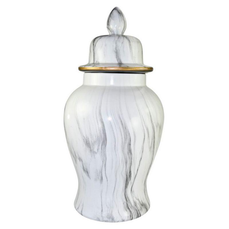 White / Grey Marble Finish Temple Jar - 62cm