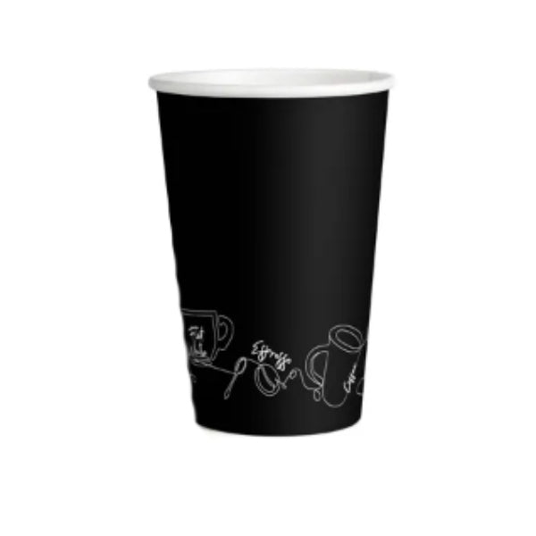 25 Pack Black Double Wall Printed Paper Cups - 250ml