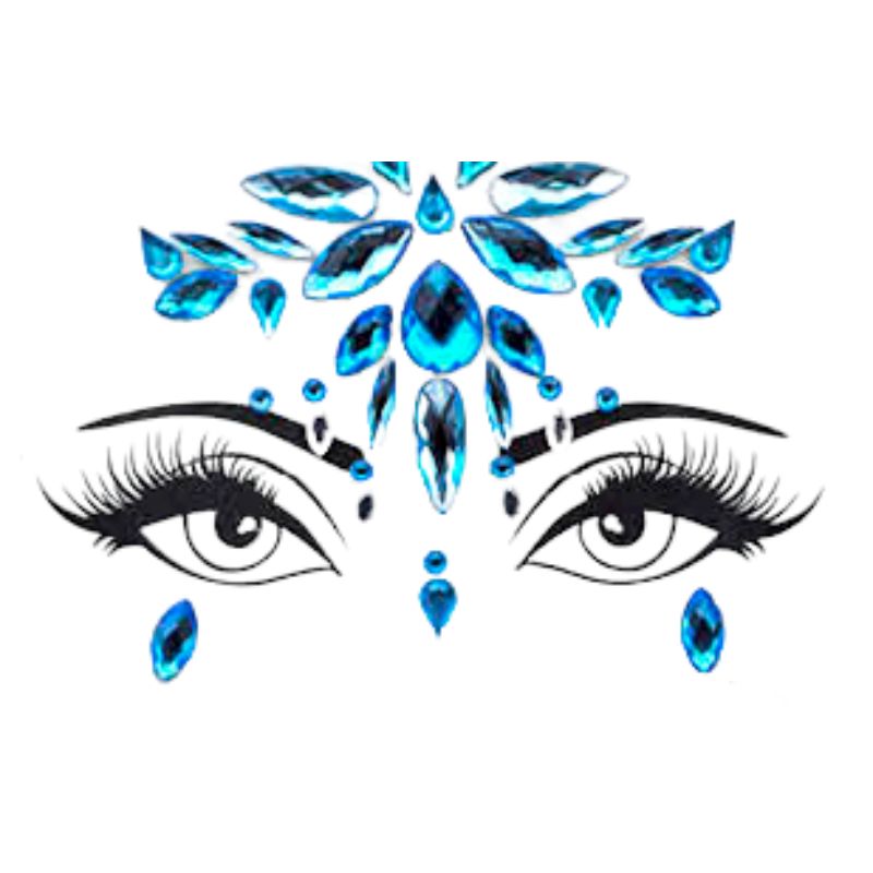 Blue Teardrop Diamante Festival Face Jewels