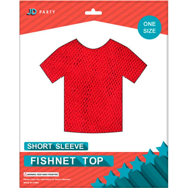 Red Short Sleeve Fishnet Top - One Size Fits Most