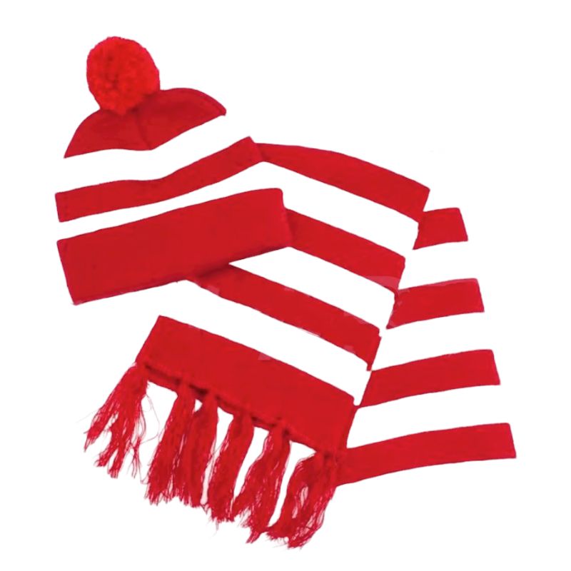 Where is Wally Red & White Beanie & Scarf Set