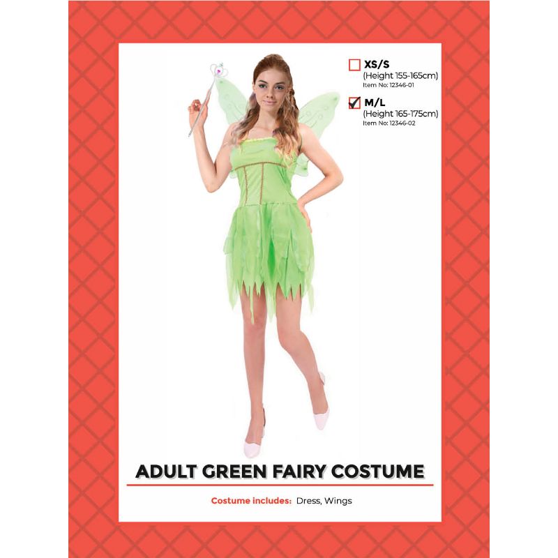 Womens Green Fairy Dress Costume - M/L