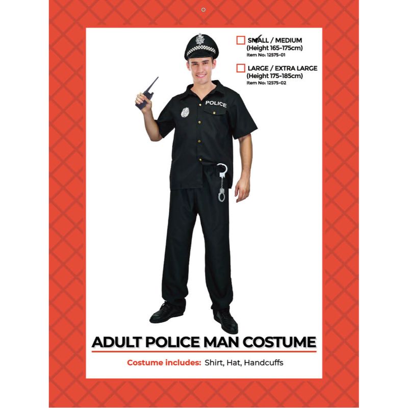 Adult Police Man Shirt Costume (S/M)