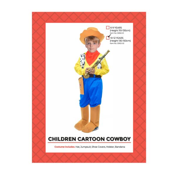 Cartoon Cowboy Children Costume - 10 - 12 Years