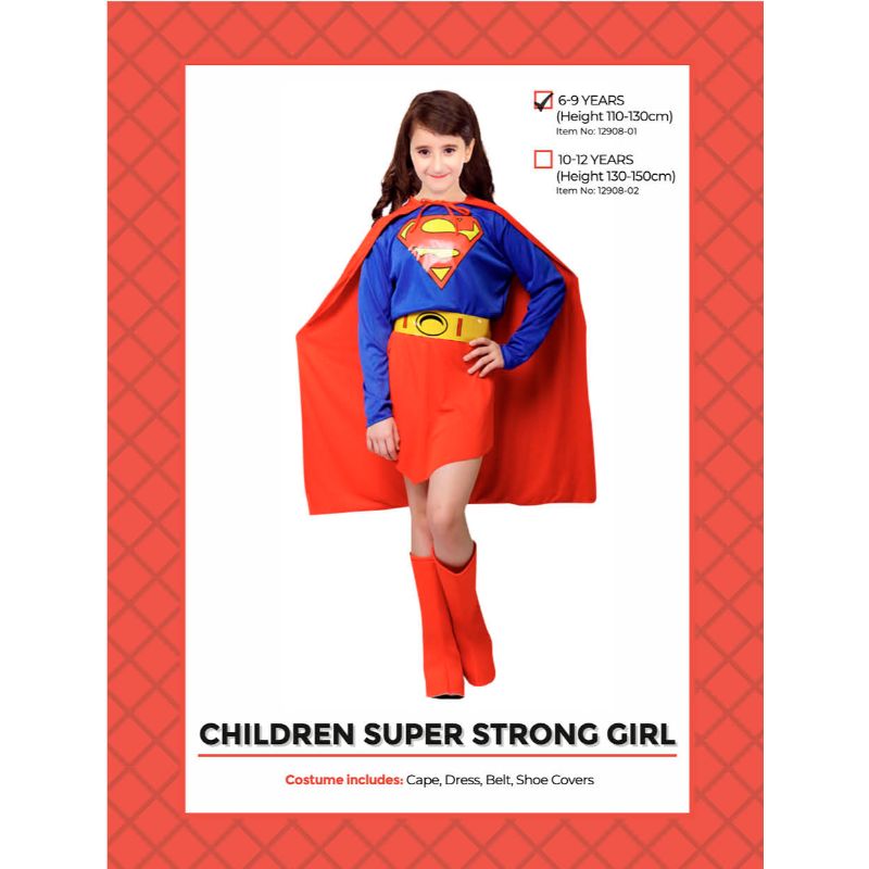 Kids Super Strong Girl Costume - Size 6-9 Years