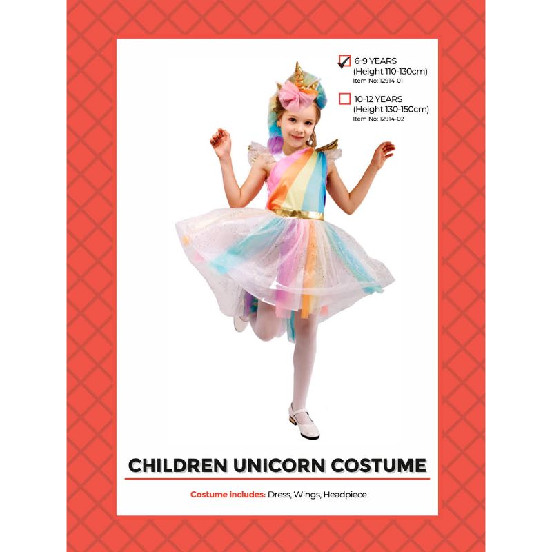 Girls Unicorn Costume Dress - Size 6-9 Years