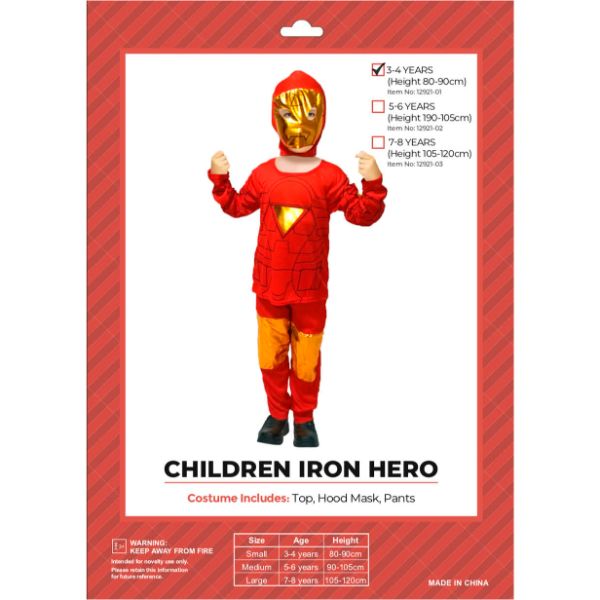 Boys Iron Hero Costume - Size 3-4 Years