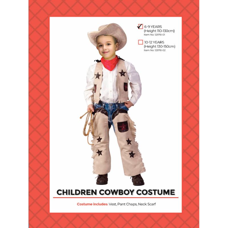 Kids Cowboy Costume - 6-9 Years