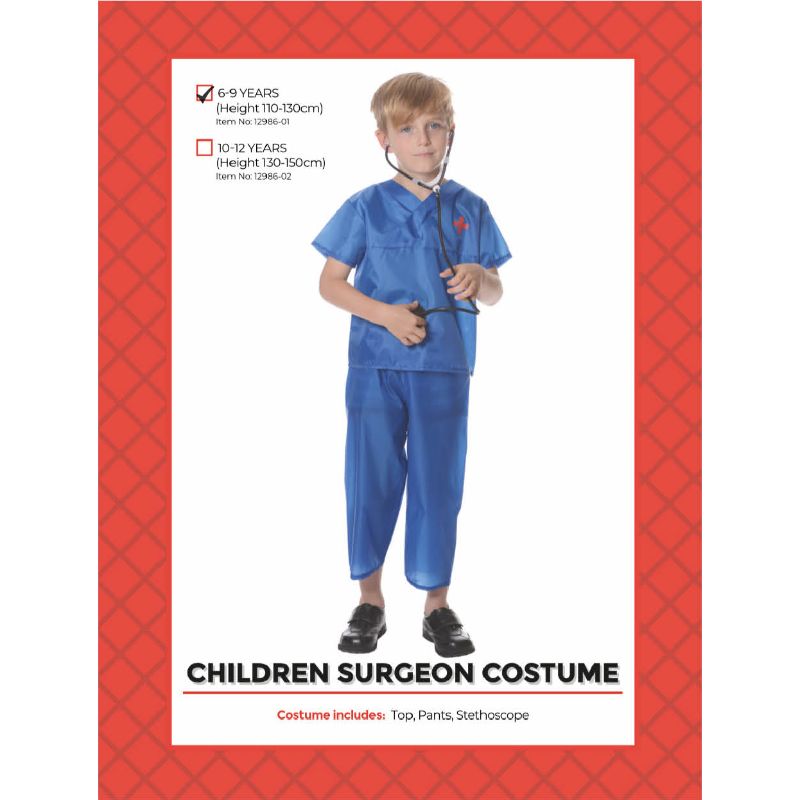 Kids Blue Surgeon Doctor Costume - Size 6-9 Years