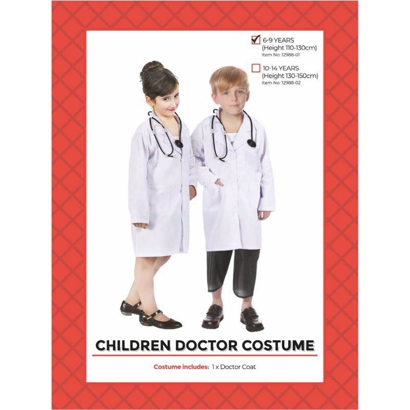 Kids Doctor White Costume - Size 6-9 Years