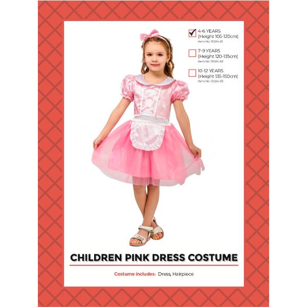 Girls Pink Princess Dress Costume - Size 4-6 Years