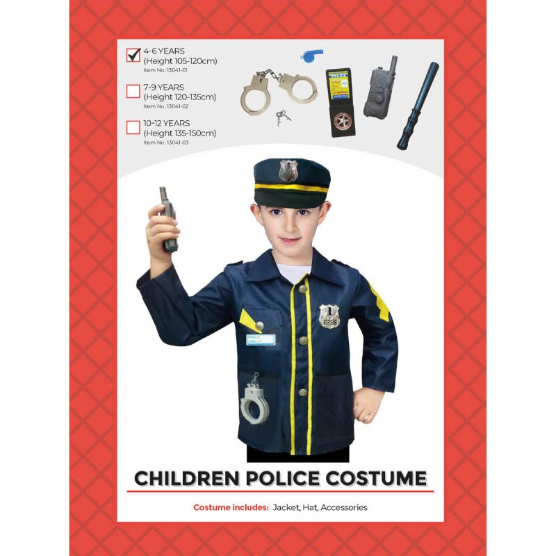 Kids Police Costume - Size 4-6 Years