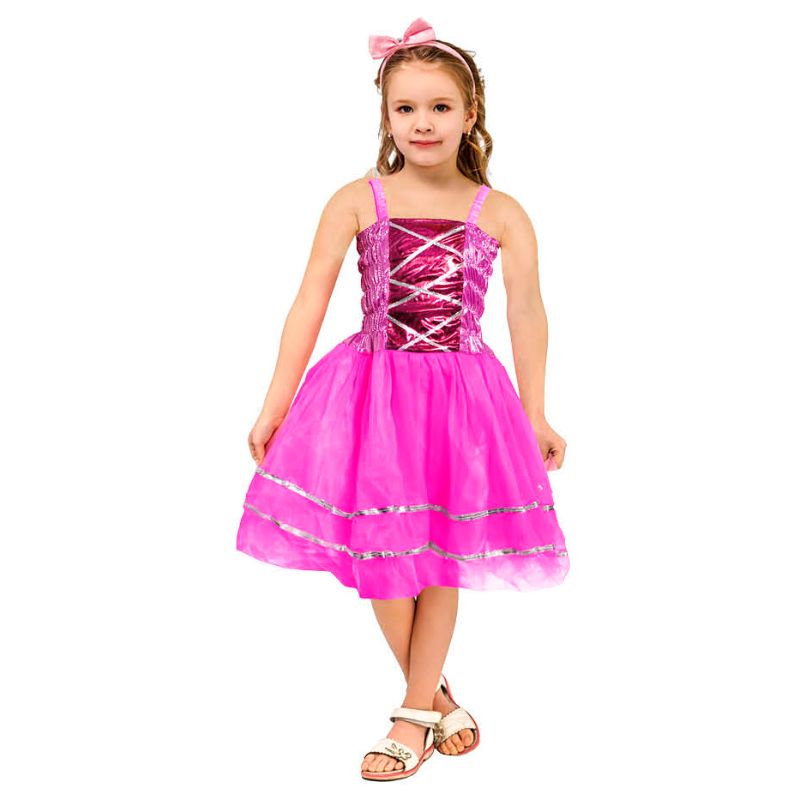 Girls Sparkly Hot Pink Princess Dress - Size 4-7 Years