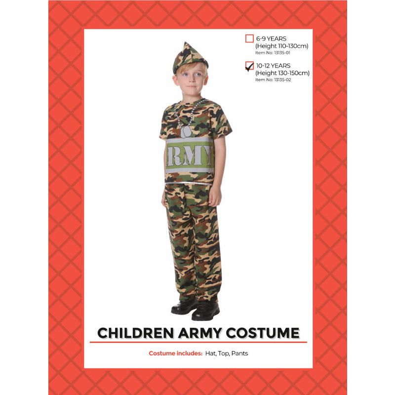 Boys Army Costume - Size 10-12 Years