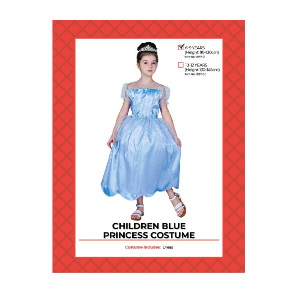 Blue Princess Children Costume - 6 - 9 Years