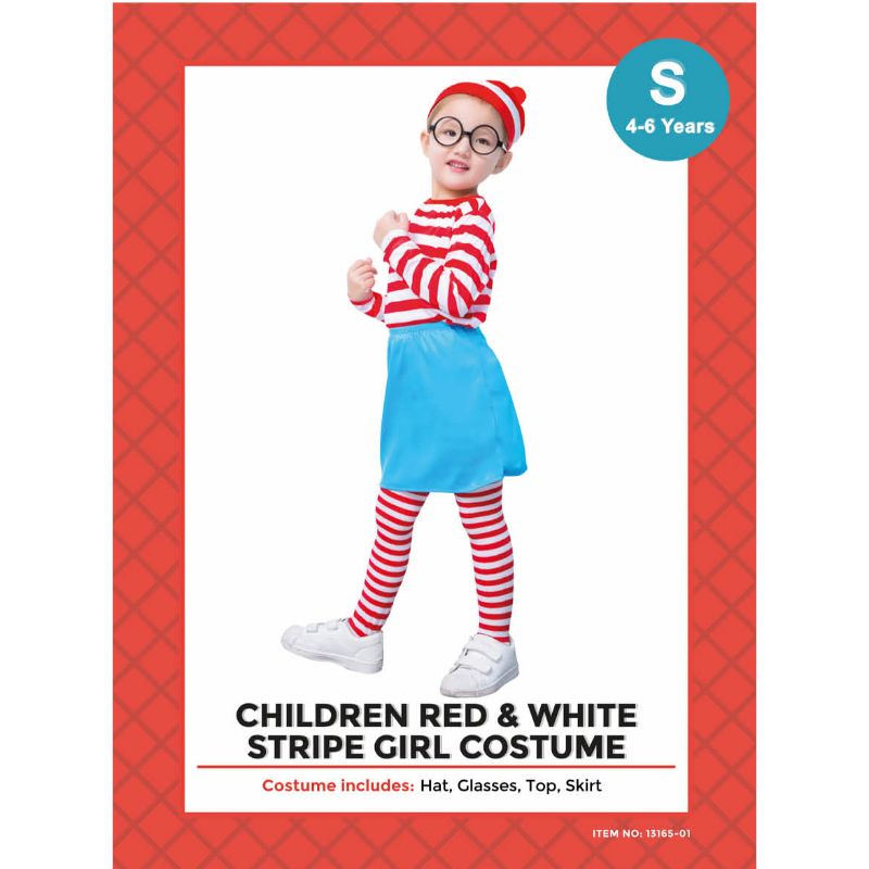 Girls Red & White Stripe Costume Set - Size 4-6 Years