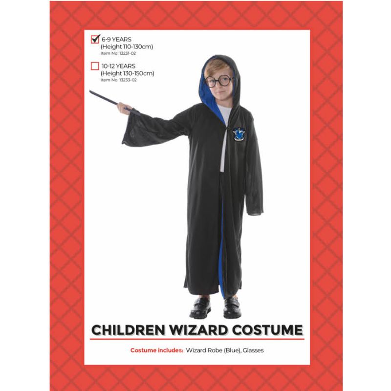 Boys Blue Wizard Costume - Size 6-9 Years