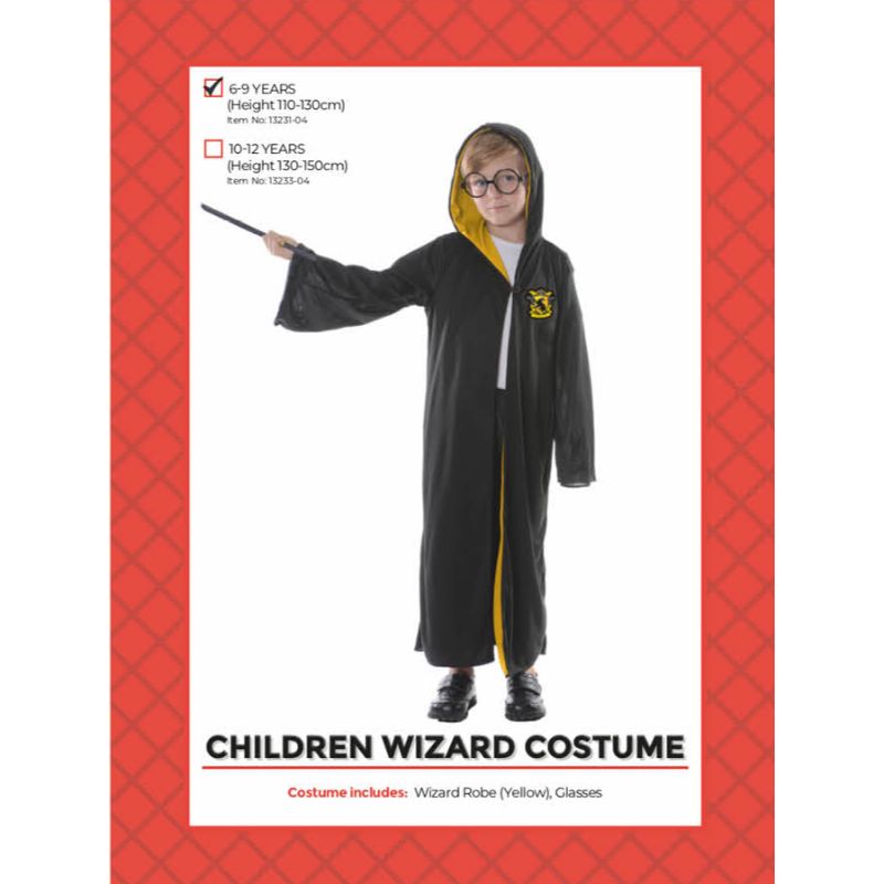 Boys Yellow Wizard Costume - Size 6-9 Years
