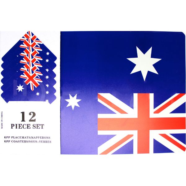 12 Pack Australian Flag Placemats & Coasters Set