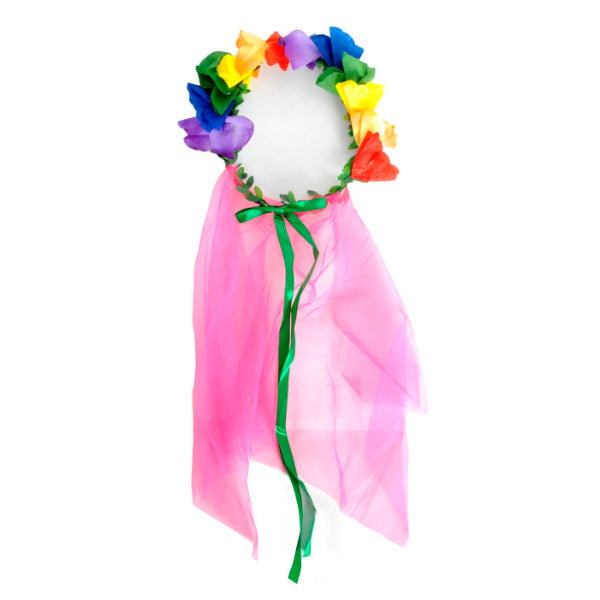 Rainbow Flower Crown Headband With Veil