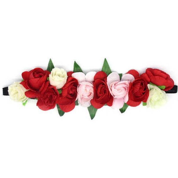 Red Pink and Cream Flower Hair Band