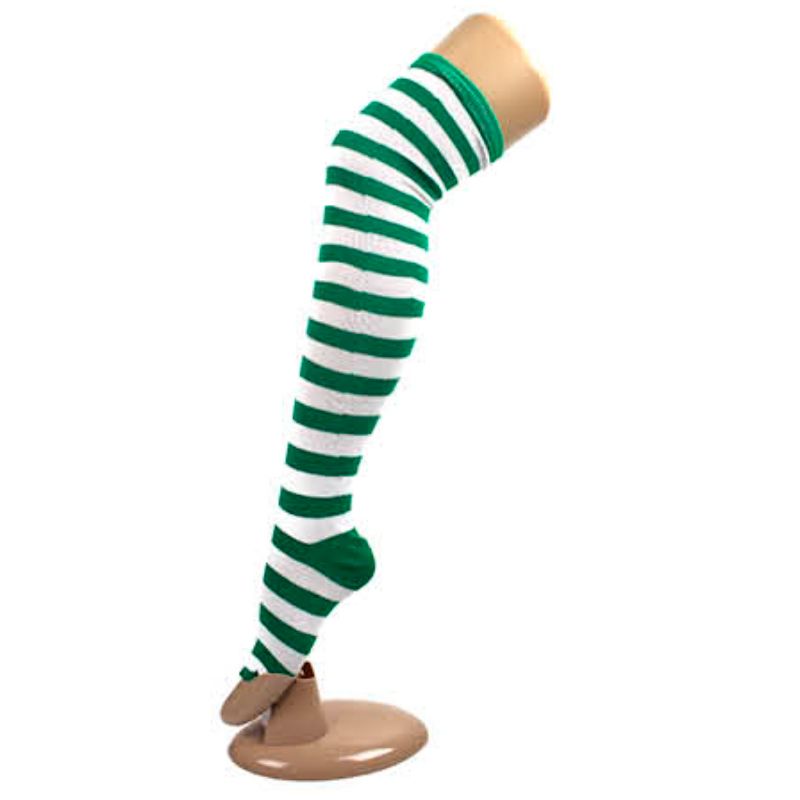 Dark Green with White Stripe Over The Knee Socks
